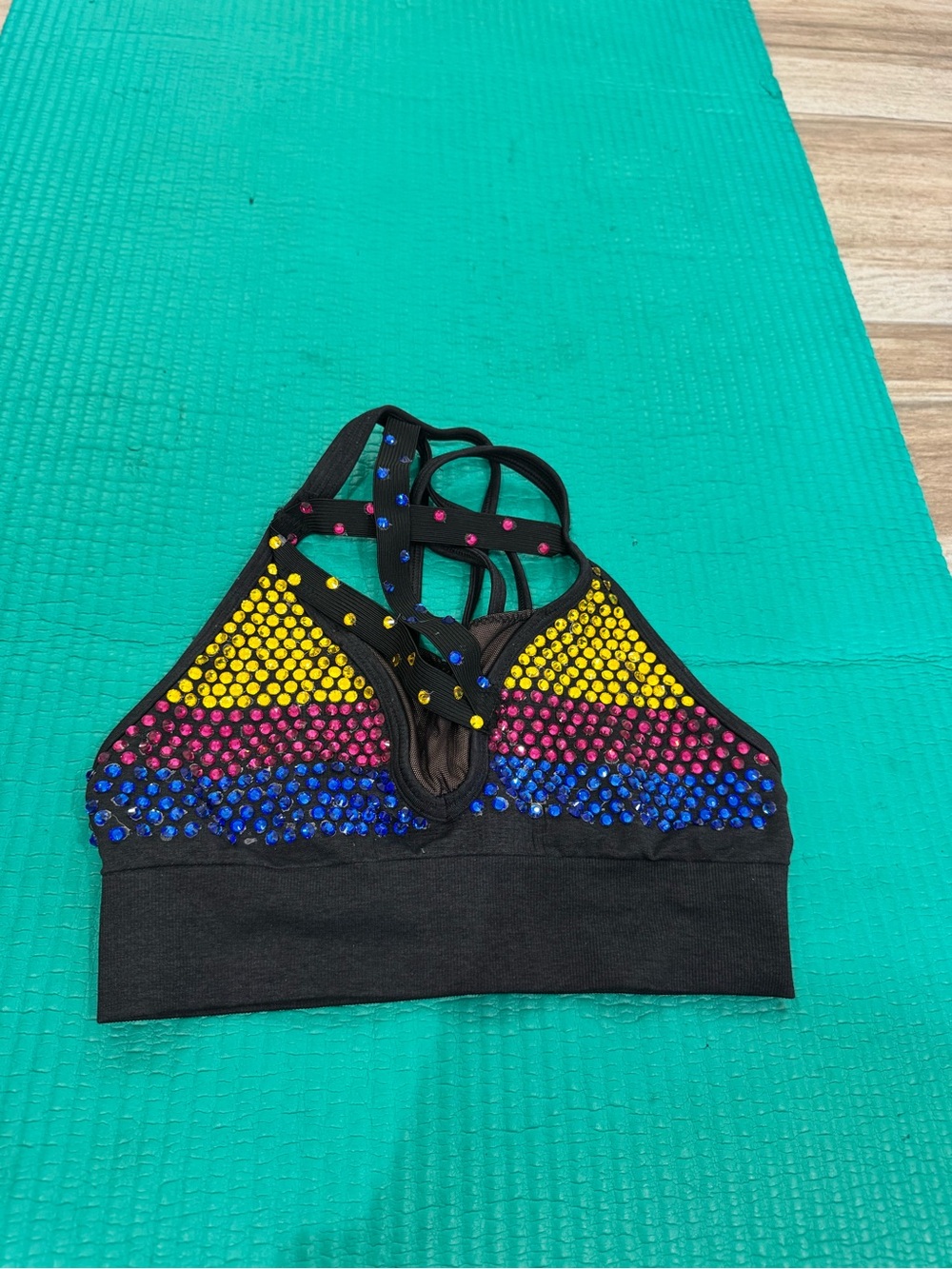 lululemon athletica Black Strappy Sports Bra with Yellow, Pink & Blue Studs
